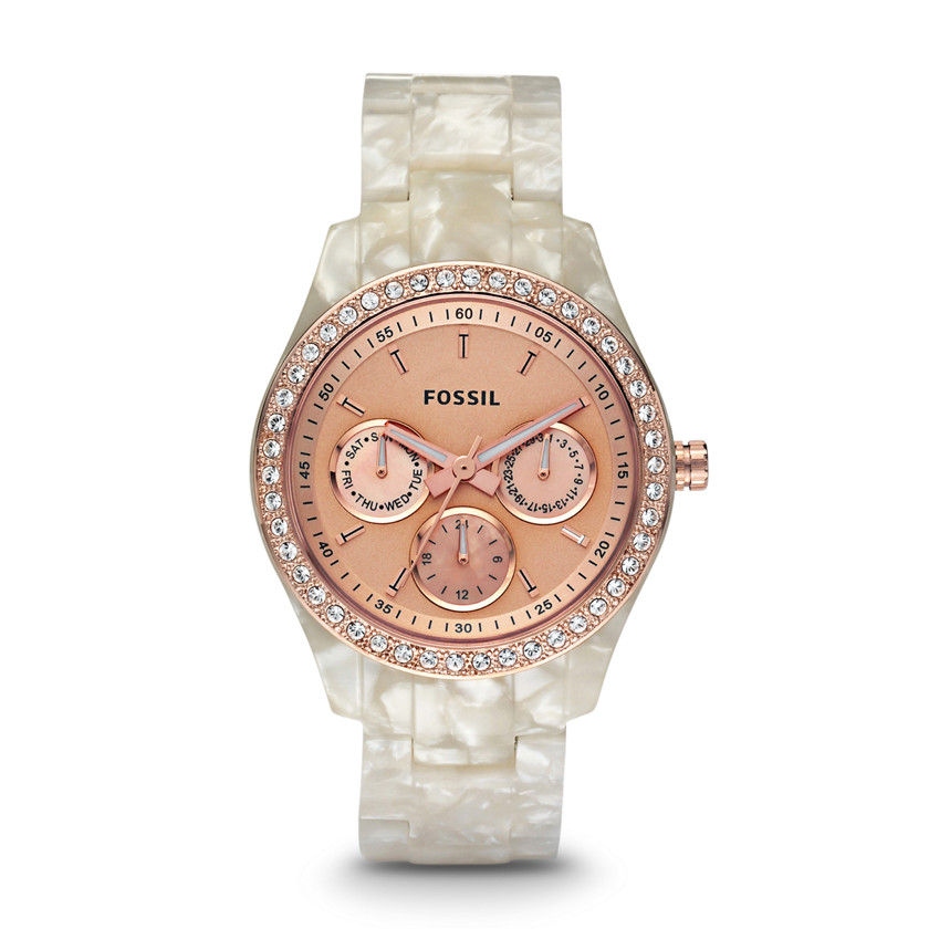 ... Stella Multifunction Resin Watch - Pearlized White with Rose 105.00